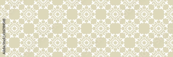Obraz White arabic seamless pattern on olive green background