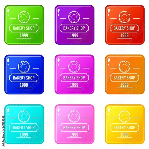 Fototapeta Bakery fresh icons set 9 color collection isolated on white for any design