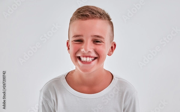Obraz Cute boy on a gray background
