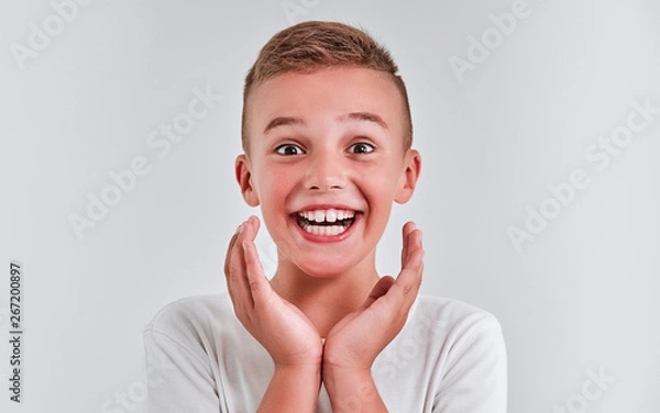 Obraz Cute boy on a gray background