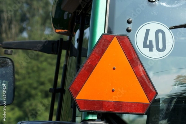Fototapeta Warning triangle on tractor