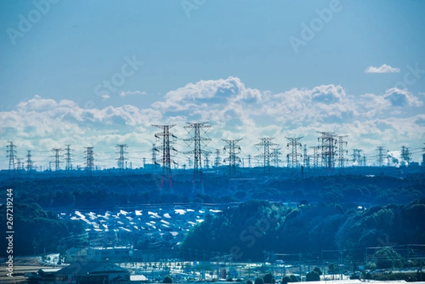 Obraz 送電線　鉄塔の森