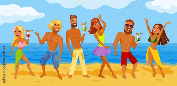 Fototapeta Groupe of young people dancing at a beach party
