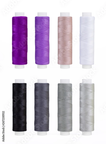 Obraz Set of sewing thread coils, miscellaneous colours, isolated on white