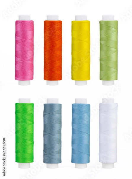 Obraz Set of sewing thread coils, miscellaneous colours, isolated on white