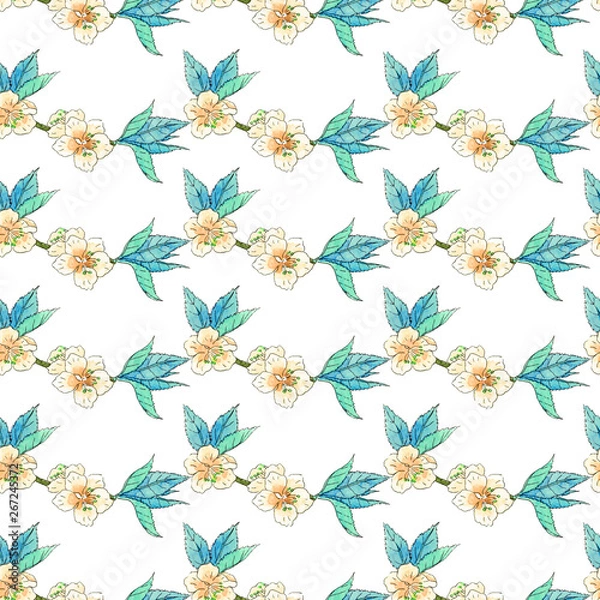 Obraz Seamless pattern with flowers and leaves isolated on white background.
