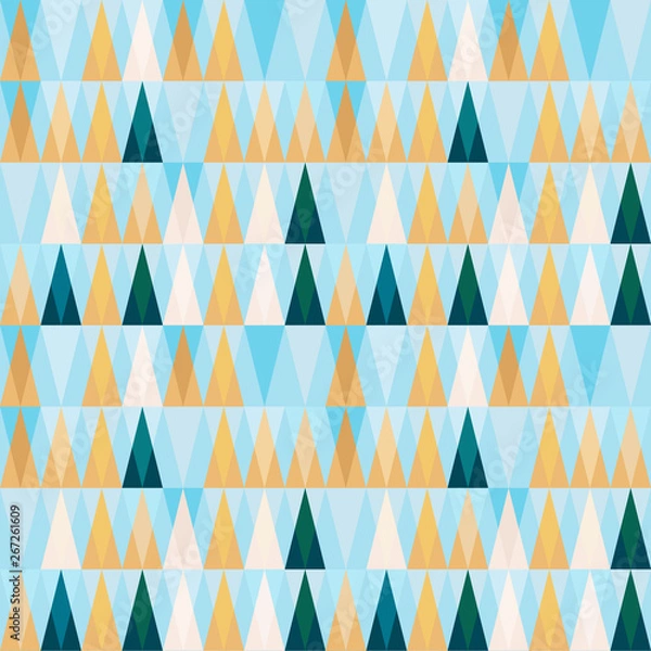 Fototapeta Triangles background. Vector geometric seamless pattern in pastel retro colors and simple shapes.