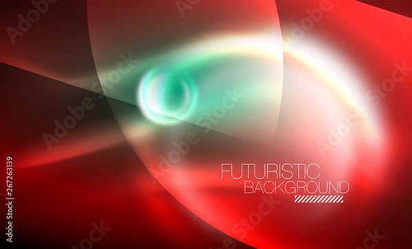 Fototapeta Vector glowing neon circles abstract background