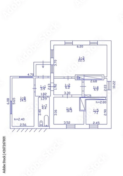 Obraz 2d floor plan. Black&white floor plan. Floorplan