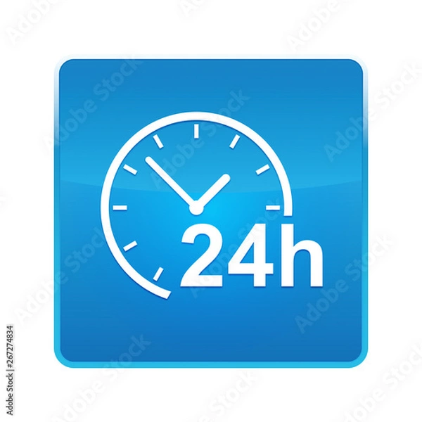 Obraz 24 hours clock icon shiny blue square button