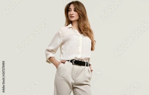 Obraz Gorgeous female brunette model in white clothes