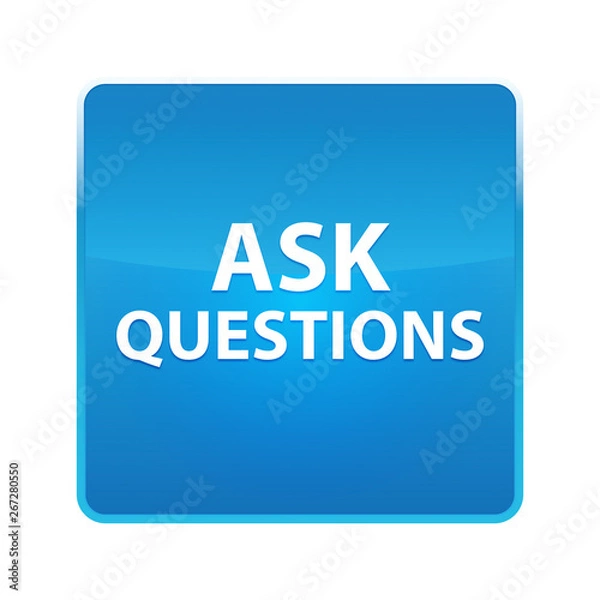 Fototapeta Ask Questions shiny blue square button