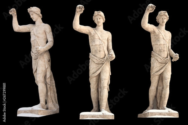 Fototapeta Sculpture of the ancient Greek god Apollon isolate. Vintage carving set with Ancient greece mythology.