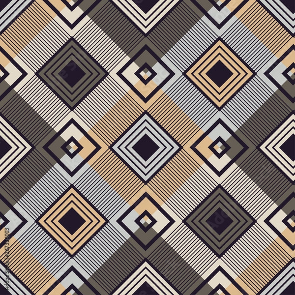 Fototapeta Ethnic boho seamless pattern. Embroidery on fabric. Patchwork texture. Weaving. Traditional ornament. Tribal pattern. Folk motif. Can be used for wallpaper, textile, invitation card, wrapping, web.