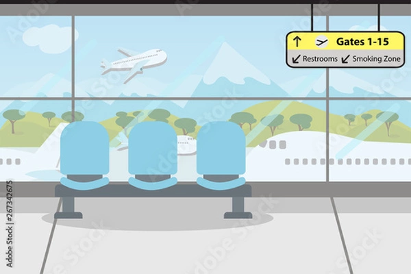 Fototapeta Enjoy your holiday travel trip around the world at airport terminal - vector illustration Eps 10.