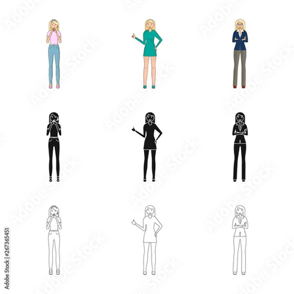 Fototapeta Vector design of posture and mood icon. Set of posture and female stock vector illustration.