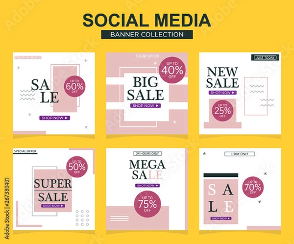 Obraz 6 Slides modern Social Media post Template. Promotional square web banner for social media. Banner template designs.