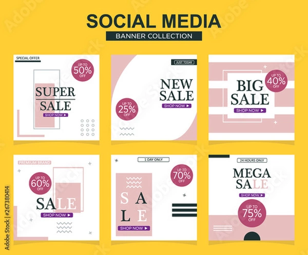 Obraz 6 Slides modern Social Media post Template. Promotional square web banner for social media. Banner template designs.