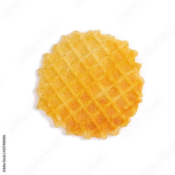 Fototapeta Round waffels isolated on white background. Top view.