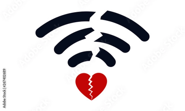 Fototapeta Vector illustration concept of the broken heart and wifi icon.