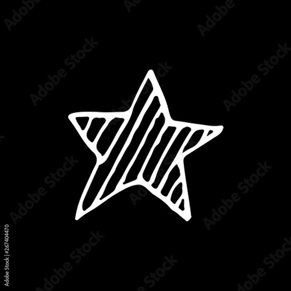 Fototapeta Cute cartoon hand drawn star symbol. Sweet vector black and white star symbol. Isolated monochrome doodle star symbol on black background.