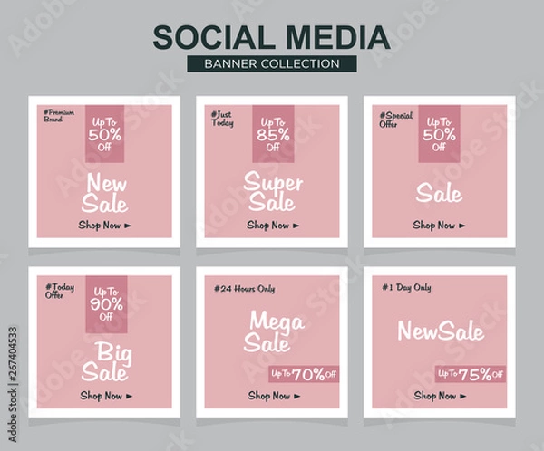 Fototapeta 6 Slides modern Social Media banner Template. Promotional square web banner for social media. Banner template designs.