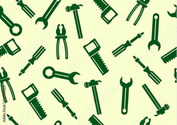 Fototapeta Construction tools vector icons seamless pattern. Hand-made equipment background in flat style.