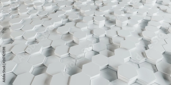 Fototapeta White hexagons background pattern 3D rendering