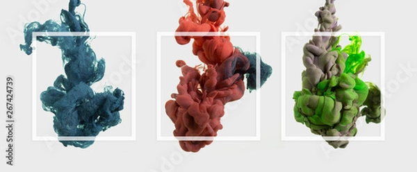 Fototapeta abstract colorful ink drop on clear background with frame. Modern style. creative photography. copy space.