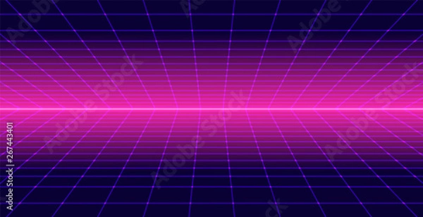 Obraz Tło Krajobraz w stylu lat 80. Synthwave, wzory tapet retrowave. Wektor eps 10