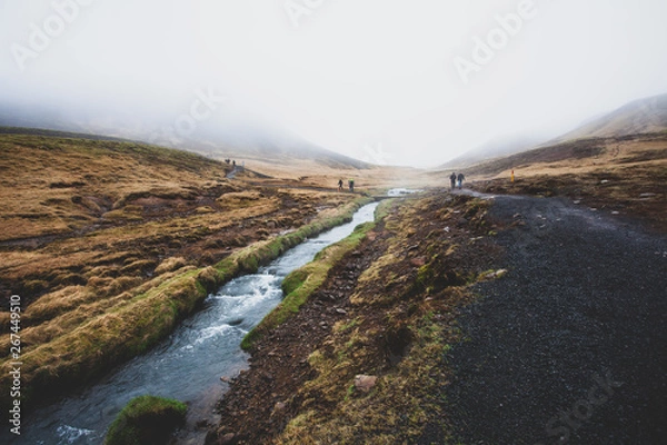 Obraz river in the foggy mountains
