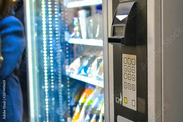 Obraz food vending machine close-up. quick sale out of the store. fast food. catering in public places.