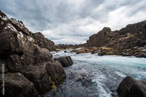 Obraz landscape with river and clouds