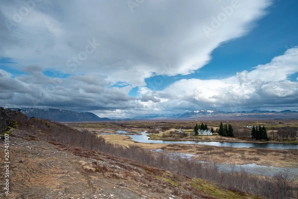 Obraz landscape with river and clouds