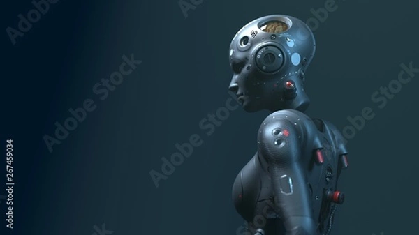 Fototapeta robot woman, sci-fi woman  digital world of the future of neural networks and the artificial intelligence 3d render