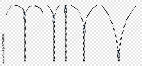 Fototapeta Zippers. Set of close and open zip with fastener.