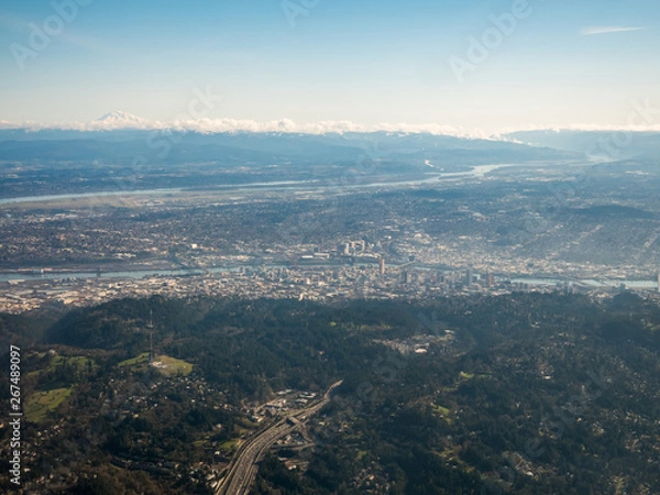 Fototapeta Aerial Picture of Downtown Portland And Highways into the city