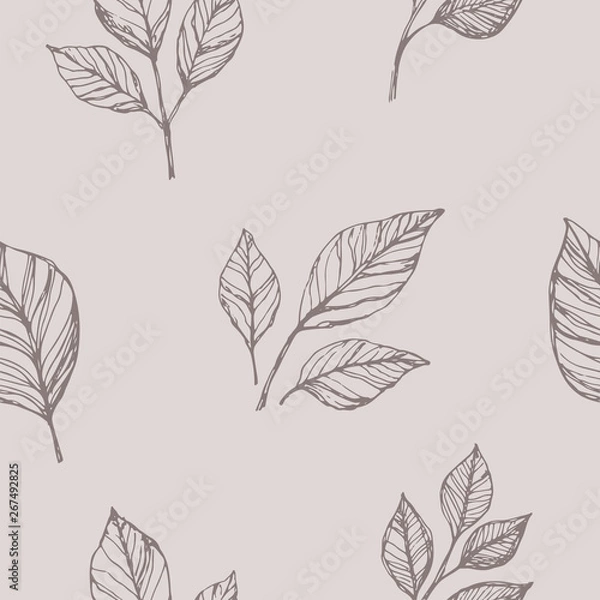 Obraz Rose leaf vector seamless pattern. Hand drawn floral vintage background