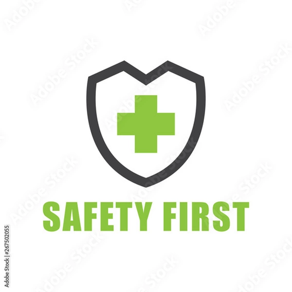 Fototapeta Green color Safety first text symbol on white