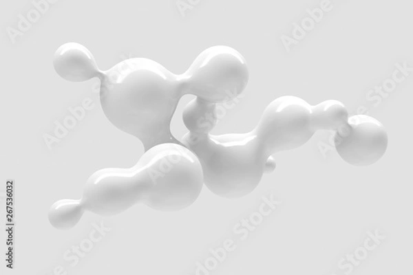 Fototapeta Digital metaball background of flying overflowing into each other shiny spheres 3D illustration