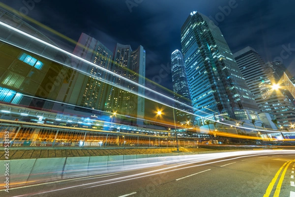 Fototapeta traffic in downtown district of Hong Kong city at night
