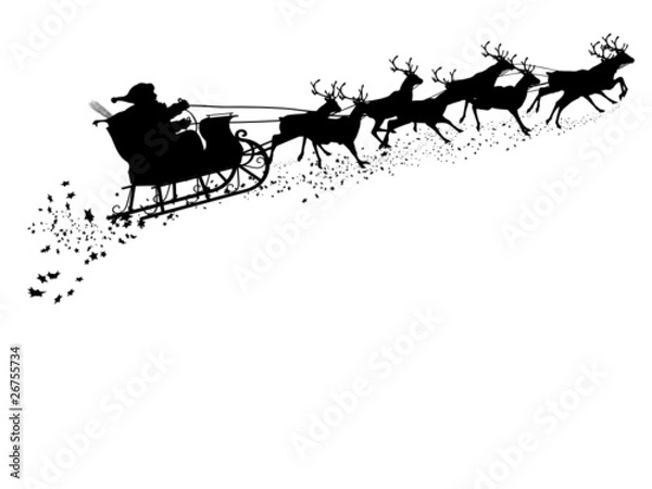 Obraz Weihnachtsmann mit Rentierschlitten - Silhouette