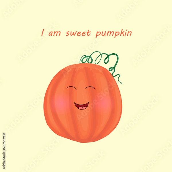 Obraz Illustration with the image of a funny pumpkin in the style of a cartoon, on a beige background with a funny inscription.