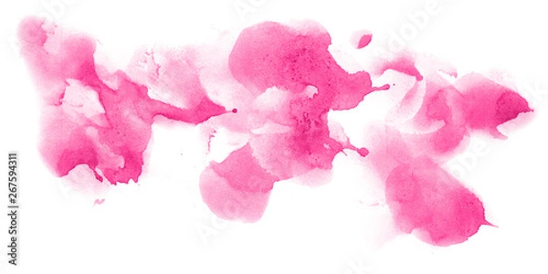 Fototapeta Abstract watercolor background hand-drawn on paper. Volumetric smoke elements. Pink color. For design, web, card, text, decoration, surfaces.