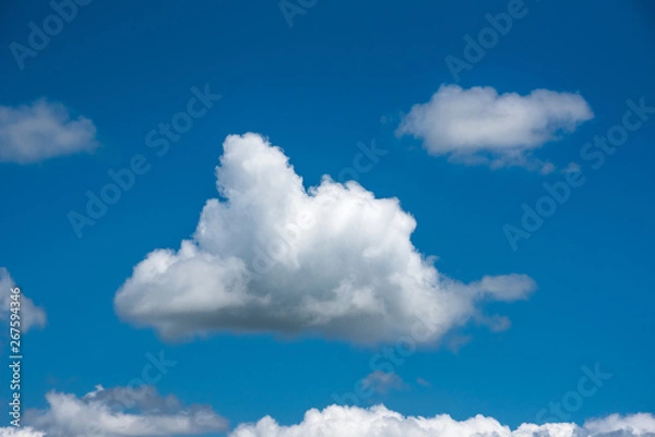 Obraz 晴れた日の空にぽっかりと浮かぶ白い雲