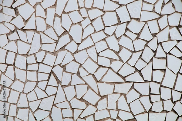 Fototapeta Texture, background. Wall of white tile fragments