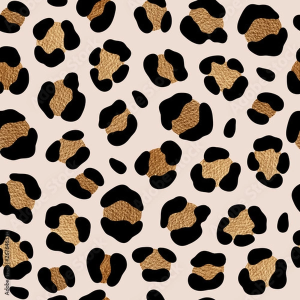Fototapeta Leopard pattern design with golden spots. Chic animal print.