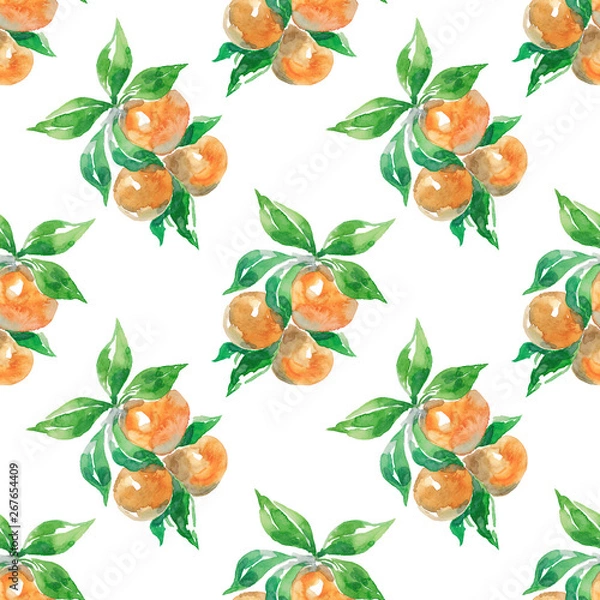 Obraz Watercolor seamless pattern with orange fruits isolated on white