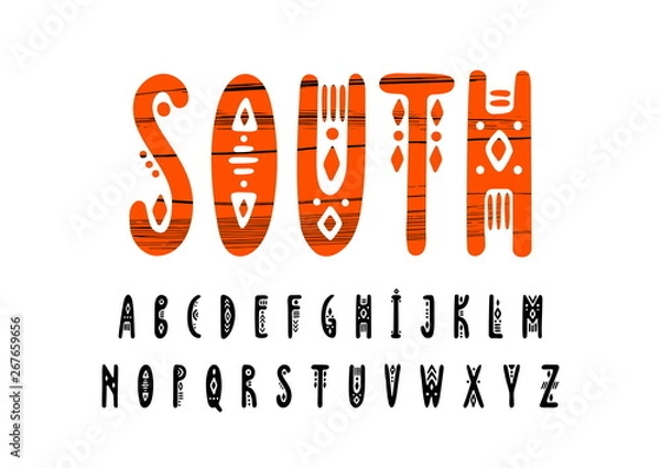 Fototapeta Vector uppercase alphabet in tribal style.