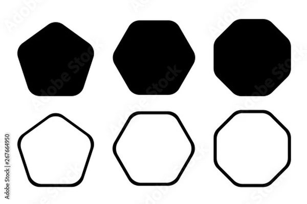 Fototapeta Rounded edge pentagon, hexagon, octagon icon. Vector geometry rounded corner polygon.